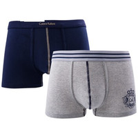 CabraKalani 男士内裤男短裤头棉质中腰皇冠印花印潮男士平角裤2条装 8039/8040 1013混色C组合XXL (黑色、XXL、平角裤、棉质)