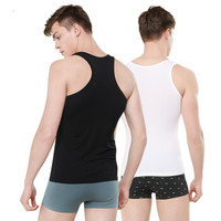 TINSINO 纤丝鸟 男士背心棉背心舒适弹力上衣打底衫男2件装 WHY9040 灰+黑 XL (灰色、XL、纯棉)