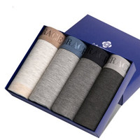 grace 洁丽雅 男士内裤 灰调四条装宽边明筋平角裤男 透气柔软舒适四角裤 J1010 混色 XXXL (灰色、XXXL、平角裤、再生纤维)