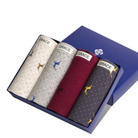 grace 洁丽雅 男平角裤中腰男士四角裤 弹力棉透气舒适时尚印花内裤男 4条礼盒装 混色 L (灰色、L、棉质、平角裤)