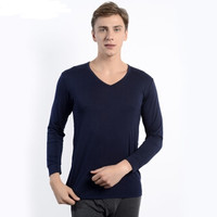 京东京造 男士V领薄款长袖内衣 发热纤维修身T恤 藏青色 L码