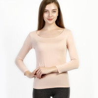 京东京造 女士薄款圆领九分袖内衣 发热纤维打底衫性感修身T恤 粉肤色 L码