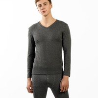 京东京造 男士V领内衣套装 羊毛加厚秋衣秋裤 深灰色 XXL码