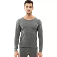 PLAYBOY 花花公子 男士保暖内衣 薄款纯棉秋衣秋裤大红本命年圆领秋衣男棉毛衫 7121/7203/7558 男(圆领)深麻灰 XXXL