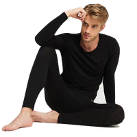 JOCKEY 男士保暖内衣套装发热纤维科技秋衣秋裤打底圆领舒适 001 黑色/深麻灰色 L