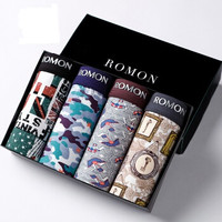 ROMON 罗蒙 男士内裤男中腰四角裤男式平角裤u凸短裤头时尚印花平角内裤4条礼盒装 M2134 时尚印花组合 XL (黑色系、XL、平角裤、棉)