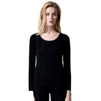 Mexican 稻草人 秋衣秋裤男士无痕棉毛裤弹力修身莫代尔女士薄款保暖内衣套装 85877 黑色-女 XL