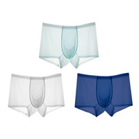 恒源祥 内裤男冰丝内裤男士平角超薄透明性感速干无痕短裤 3条盒装 深海蓝+天空蓝+淡雅灰 170/95 DC19888 (白色、XL、平角裤、冰丝锦纶)