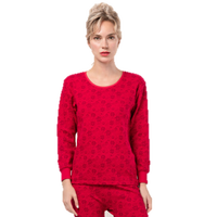 海之宁 秋衣秋裤中老年女纯棉保暖内衣妈妈中高领大码老人棉毛衫打底套装 3217-1 圆领 酒红 160(M)