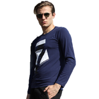 海之宁 秋衣秋裤青少年男学生棉毛衫印花薄款秋冬季保暖内衣男士打底衫棉毛裤套装 7字印花 深蓝 175XL 9108