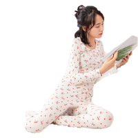 海之宁 少女纯棉保暖内衣学生可爱修身薄款打底棉毛衫女士秋衣秋裤套装 H81QWNT025 樱桃白 S码