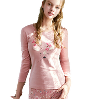 海之宁 秋衣秋裤女学生 全棉少女薄款打底内衣圆领贴身内穿卡通可爱 H81QWNT022 粉色麋鹿 M码