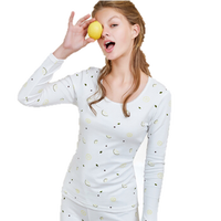 海之宁 秋衣秋裤女士纯棉套装内穿少女全棉高中学生保暖内衣薄款棉毛衫女 H81QWNT040 柠檬片白色 S码