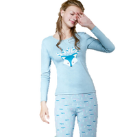 海之宁 秋衣秋裤女纯棉套装学生秋冬季防寒保暖少女打底内衣贴身内穿韩版可爱 H81QWNT018 蓝色阿狸 XXL码