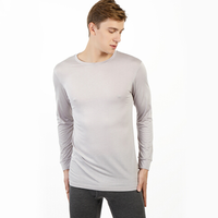 京东京造 男士薄款圆领长袖内衣 发热纤维身T恤 浅灰色 L码