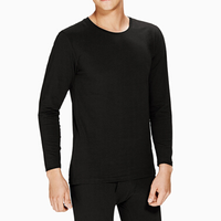 InteRight 男士棉弹净色圆领保暖内衣套装 黑色 M