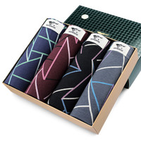 SEPTWOLVES 七匹狼 内裤男纯棉男士平角裤印花中腰柔软透气男式短裤裤头4条礼盒装 纯棉条纹款(平角) L D3290-4A 黑色系 蓝色系 灰色系