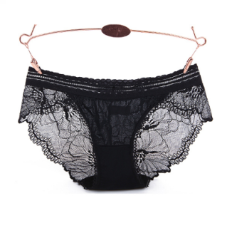 商品langsha浪莎女士内裤冰丝中腰性感蕾丝透明棉质裆女士三角裤四条