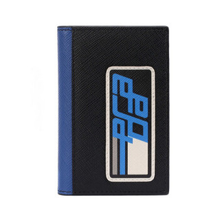 PRADA 普拉达 男士黑色蓝色牛皮拼接卡夹卡包  2MC101 2B3W F014B