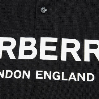 BURBERRY 博柏利 男士黑色棉质徽标印花珠地网眼布POLO衫 80094971 XL