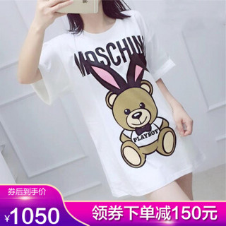 MOSCHINO  莫斯奇诺 男士女士中性款棉质兔耳朵熊印花圆领宽松版T恤  EV0703