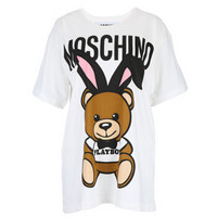 MOSCHINO  莫斯奇诺 男士女士中性款棉质兔耳朵熊印花圆领宽松版T恤  EV0703