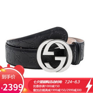 GUCCI 古驰 411924 CWC1N 1000 中性黑色皮革腰带411924 CWC1N 1000 黑色 115