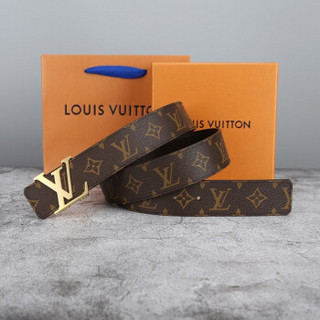 LOUIS VUITTON 路易威登 男士腰带商务休闲时尚经典印花 奢侈品 父亲节礼物 礼盒装 金扣咖色  M9608 经典 90