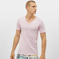 Bershka 巴适卡 男士粉色V领修身纯棉短袖T恤