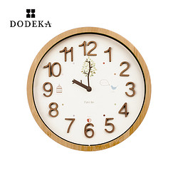多帝家日式挂钟圆形原木客厅静音挂钟现代简约个性时钟儿童房钟表