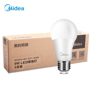 美的（Midea） LED节能灯泡 球泡 9W E27大螺口 5700K 日光色 五支装