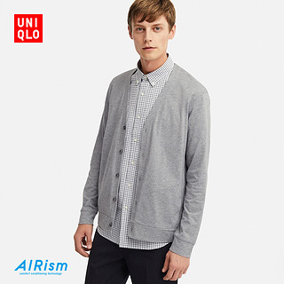 Uniqlo优衣库 男装AIRism开衫 414498 (墨绿色、XL)