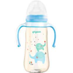 pigeon 贝亲 宽口径双把手PPSU奶瓶 AA170 330ml L号奶嘴 蓝色小象 *2件