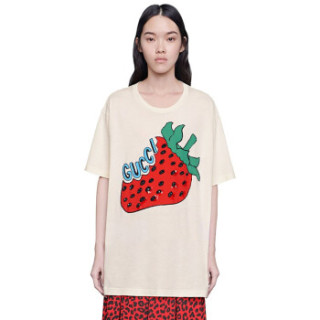 GUCCI 古奇 女士T恤圆领亮片刺绣Gucci草莓印花Oversize造型 539081 XJA2J 7136