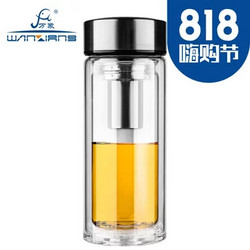 万象玻璃杯双层隔热水杯便携商务办公泡茶杯V48V49(砂光 V48-315ml)