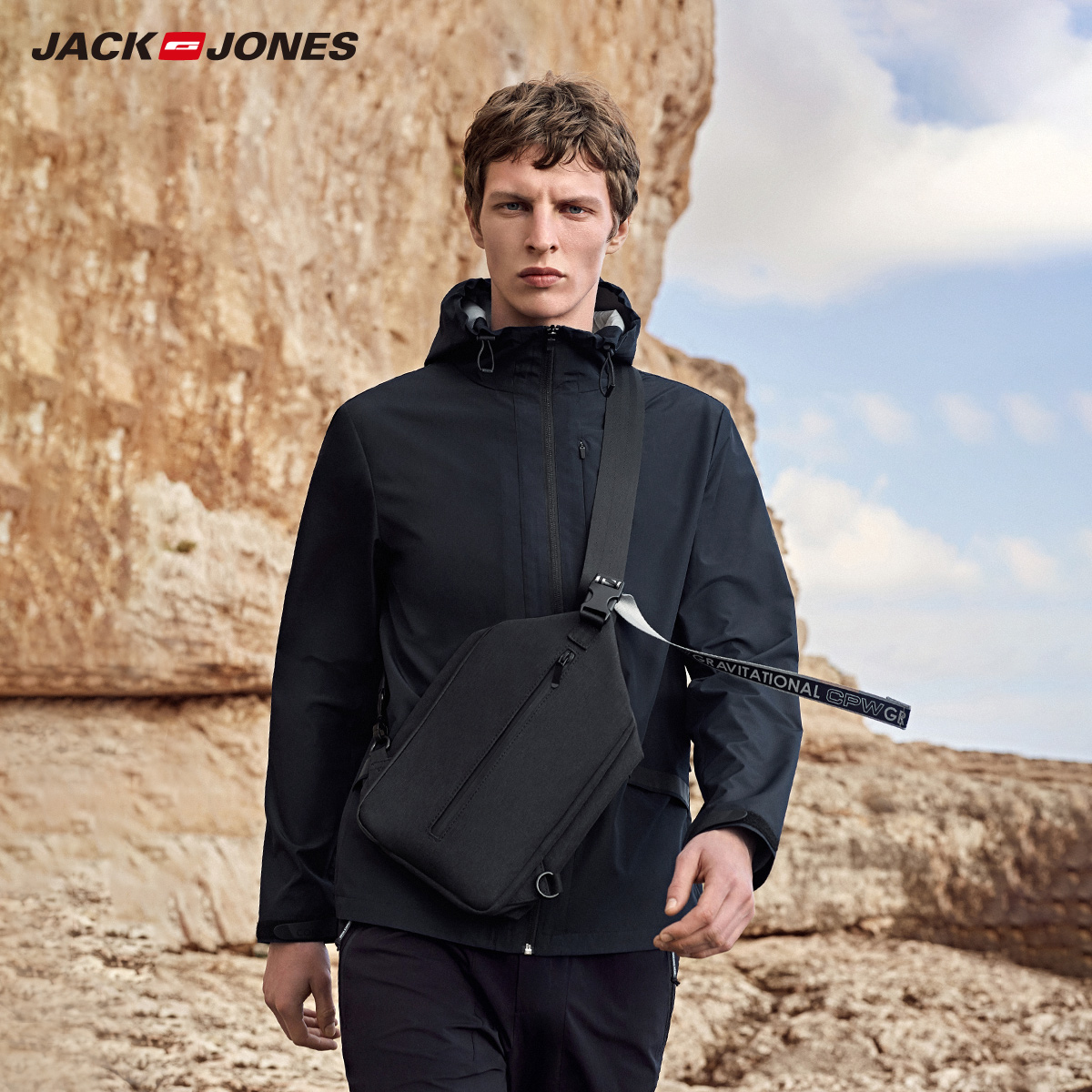 jackjones杰克琼斯春夏男潮运动连帽防泼水轻薄夹克外套219121560