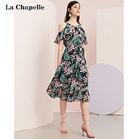 La Chapelle/拉夏贝尔 印花雪纺连衣裙夏季2019新款女装中长款a字裙子仙