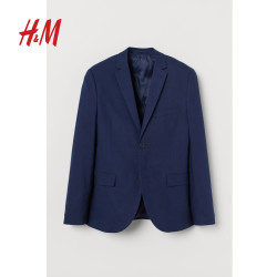 H&M男装男士西服休闲西装 潮流修身商务正装亚麻外套男HM0628631