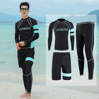 海鸣莎 游泳衣男士分体防晒运动长袖长裤保守平角情侣潜水服女水母泳装 男款套头三件套 L ZME9010-08 ( L、锦纶、分体)