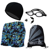 FANdie 范蝶 男士泳裤套装 男平光近视可选泳镜泳裤泳帽游泳五件套 无度数LOVE套装 L码(建议90-120斤) 126 ( L码、聚酯纤维、分体)