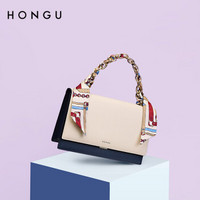 HONGU 红谷 百搭个性牛皮斜挎女包 米白