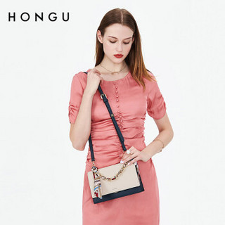 HONGU 红谷 百搭个性牛皮斜挎女包 米白