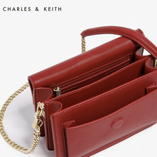 CHARLES&KEITH小方包CK2-80780285 欧美风风琴时尚翻盖单肩包斜挎包女包 红色 S