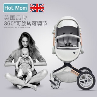 Hot Mom 辣妈 婴儿推车高景观可坐可躺360°旋转宝宝手推车 月光银灰+全皮睡篮