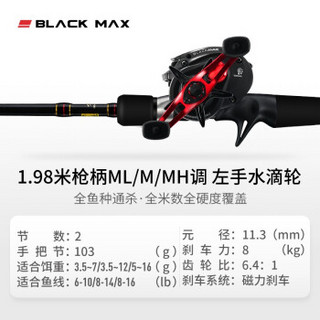 Abu Garcia 阿布加西亚 水滴轮BMAX3搭配東川路亚竿三竿稍海钓钓鱼竿套装打黑轻雷强竿路亚杆渔具垂钓套装 阿布BMAX3左手水滴轮+1.98米三竿稍路亚竿  轻雷套装 (阿布BMAX3左手水滴轮+1.98米三竿稍路亚竿)