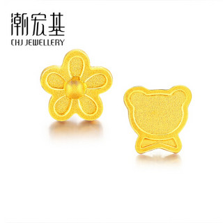 潮宏基 CHJ JEWELLERY 小熊小花 足金黄金耳钉女款 计价 EEG30000689 约1.05g