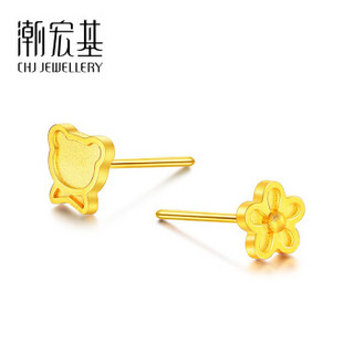 潮宏基 CHJ JEWELLERY 小熊小花 足金黄金耳钉女款 计价 EEG30000689 约1.05g