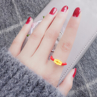 Hottest Silver 火树银花 999足金黄金戒指女转运珠路路通本命年红绳金戒指男女款情侣指环  JZ001-A (黄色)
