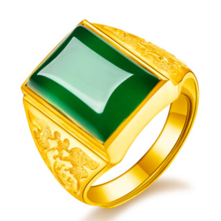 鸣钻国际黄金戒指男款福字男戒足金镶玉髓戒指霸气男戒求婚求婚戒指