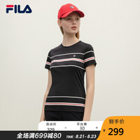 FILA 斐乐官方 女子短袖T恤 2019夏季新款商务休闲条纹短袖T女装 传奇蓝-NV 165/84A/M